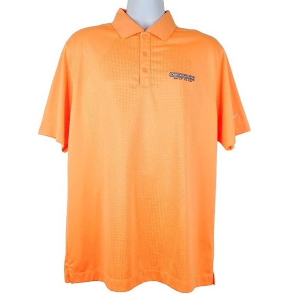 Nike Golf  Mens Polo Shirt‎ Large Orange Dri-FIT Swoosh Active Crotched Mountain